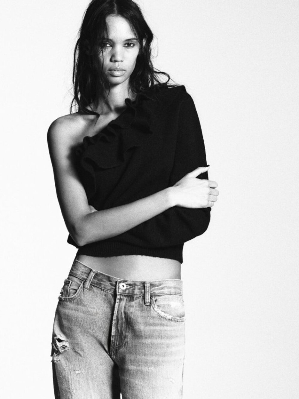 Asymmetric Knit Jumper Sweater With Ruffles